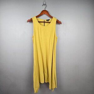 FOR CYNTHIA Linen Blend Sleeveless Lagenlook Midi Dress Yellow Womens Size L